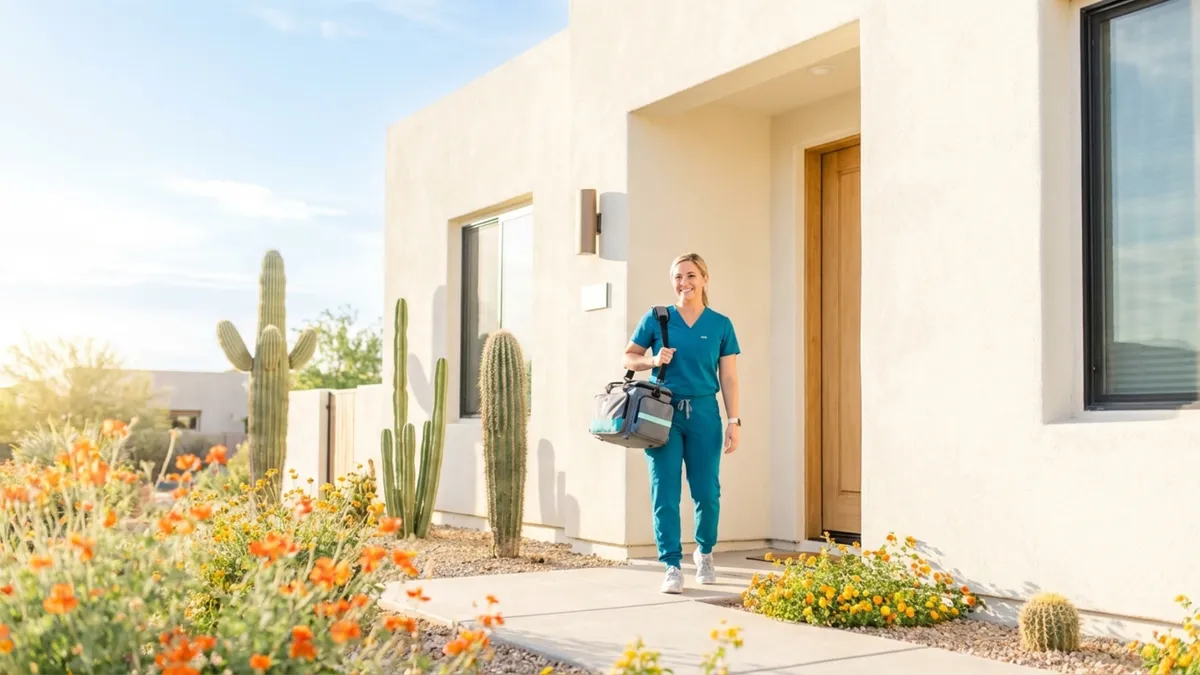 RevivaGo nurse arriving at an East Valley home for a mobile IV visit